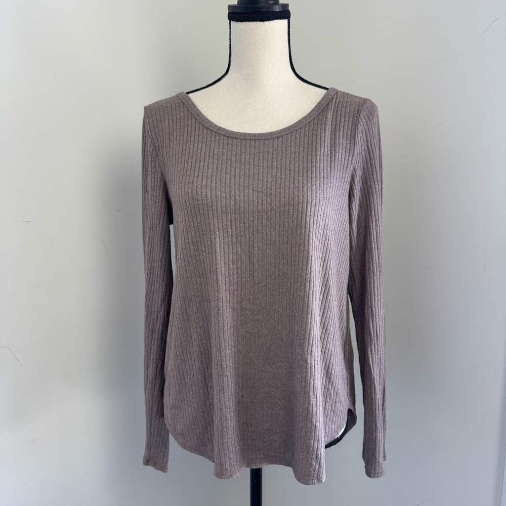 Classic Old Navy Brown Oversized Ribbed Top M Long Sleeve Scoop Neck Soft Cozy